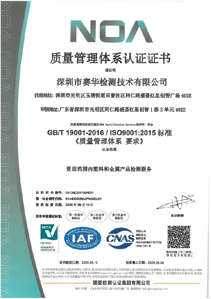 ISO 9001证书（中）